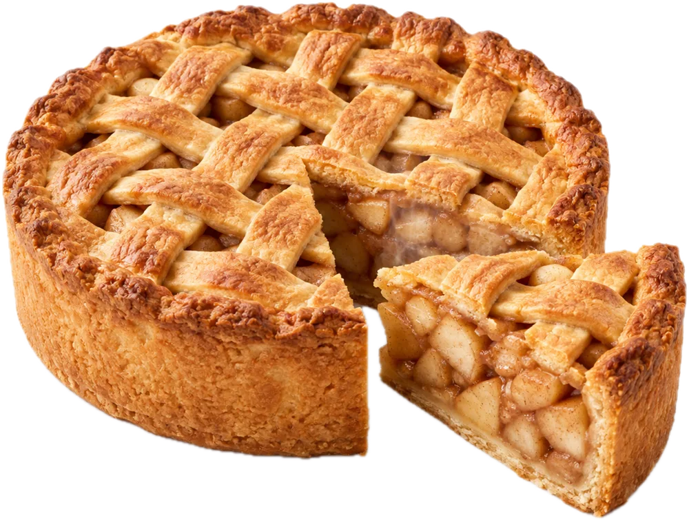 Appeltaart met roosterdeeg, een punt eruit met veel appel en kaneel