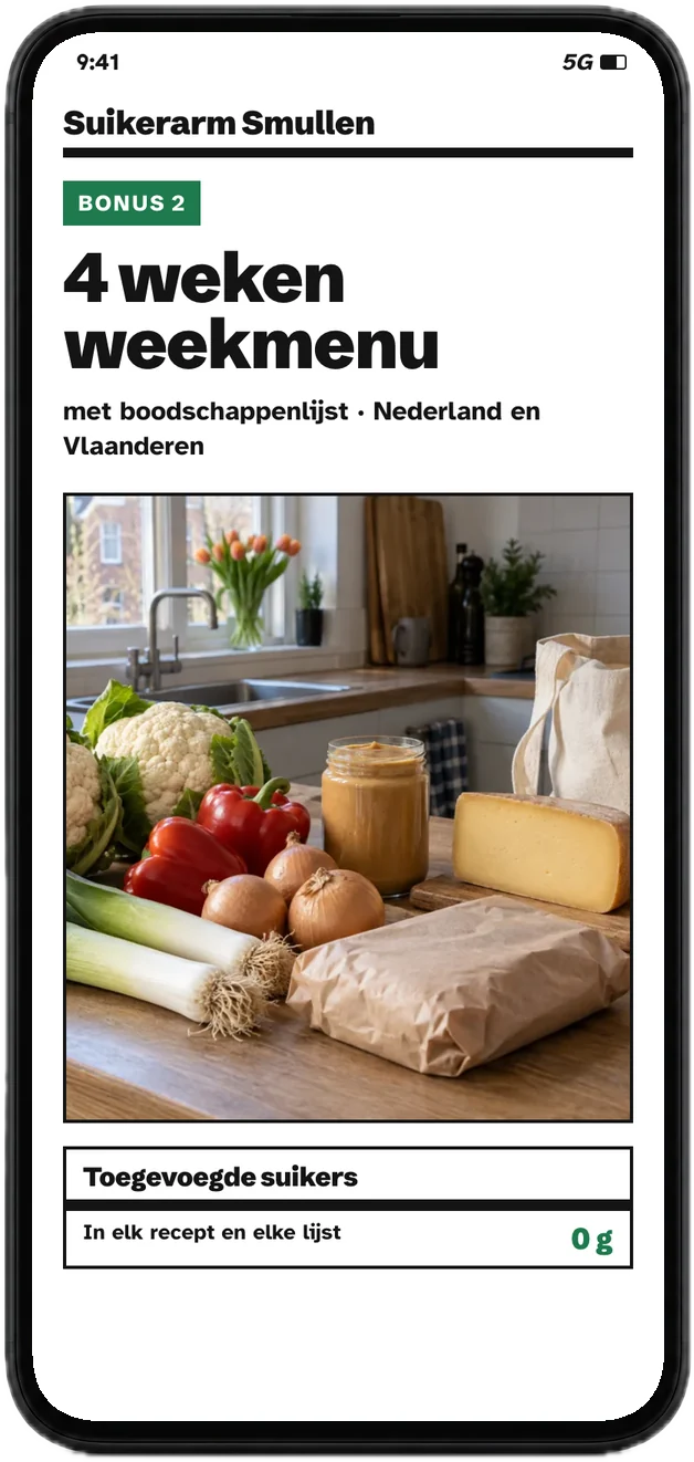 Voorkant van bonus 2 op een telefoon: 4 weken weekmenu